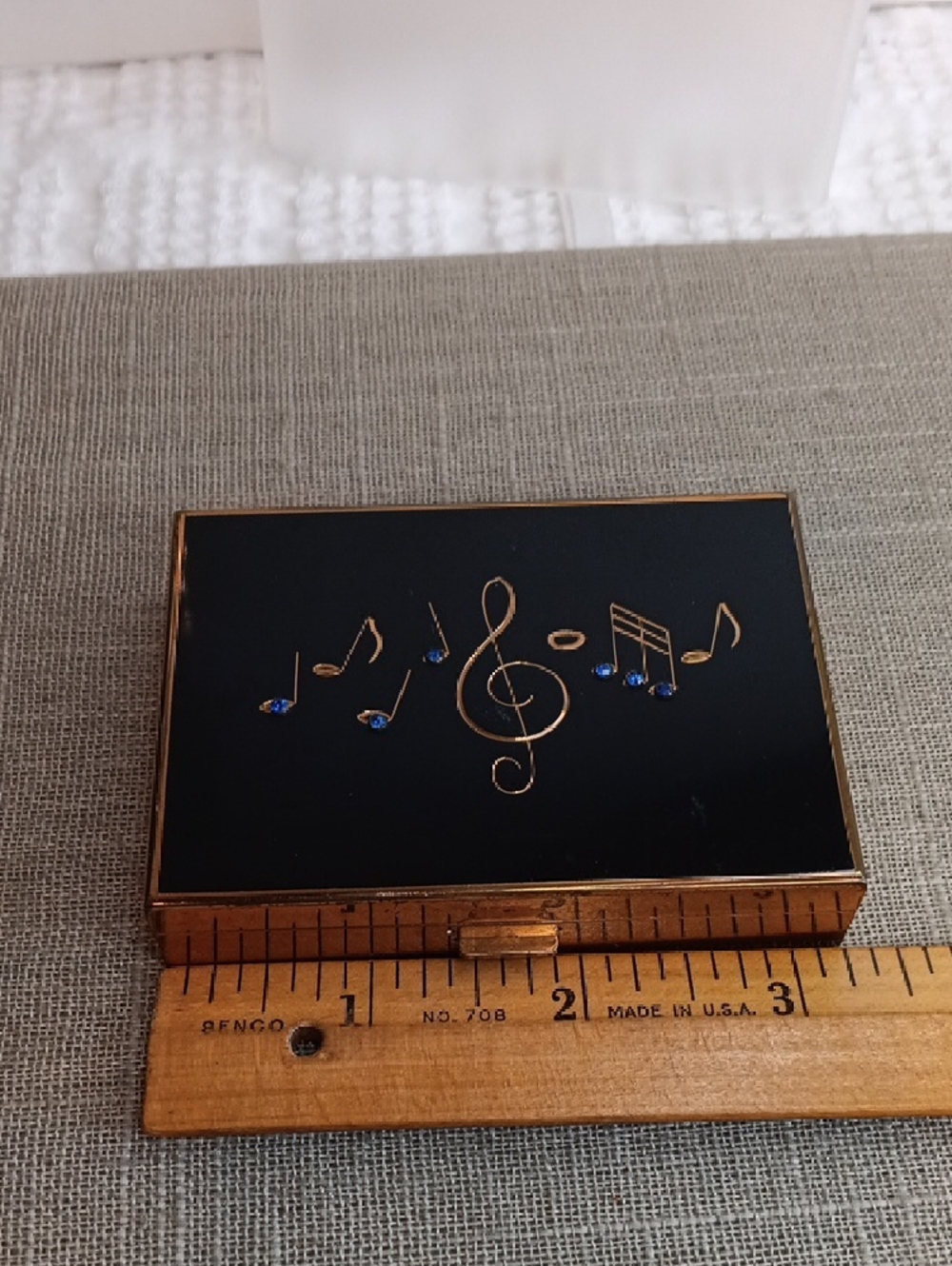 AGME Music Note Compact with Blue Rhinestones Music Box Works Switzerland - Picture 9 of 10